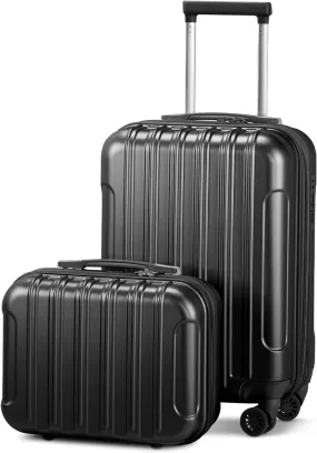 2 Piece Luggage Sets,20 Inch Expandable Carry On Suitcase,Durable Rolling Hardshell PC Suitcase,Lightweight Luggage,with 14" Mini Cosmetic Cases,for Men and Women (Black)