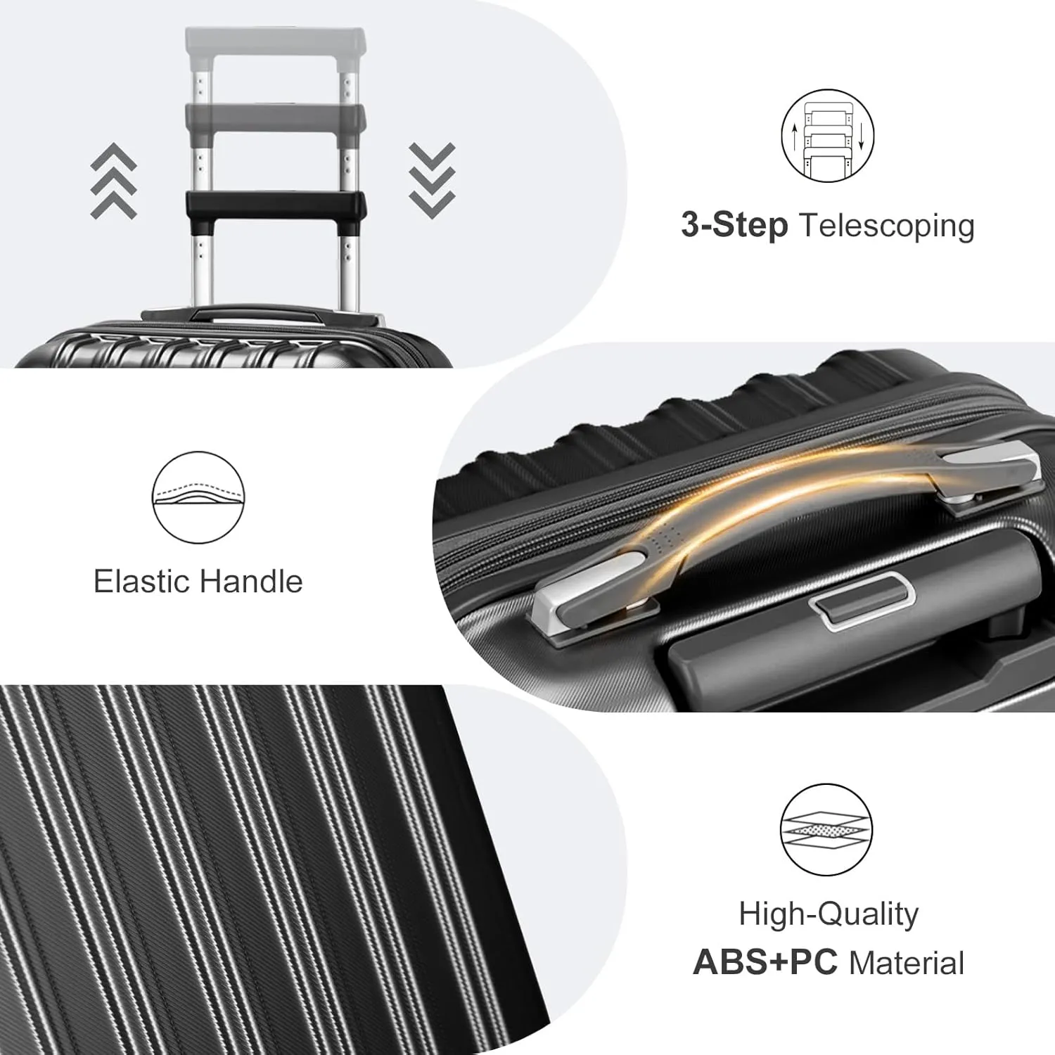 2 Piece Luggage Sets,20 Inch Expandable Carry On Suitcase,Durable Rolling Hardshell PC Suitcase,Lightweight Luggage,with 14" Mini Cosmetic Cases,for Men and Women (Black)