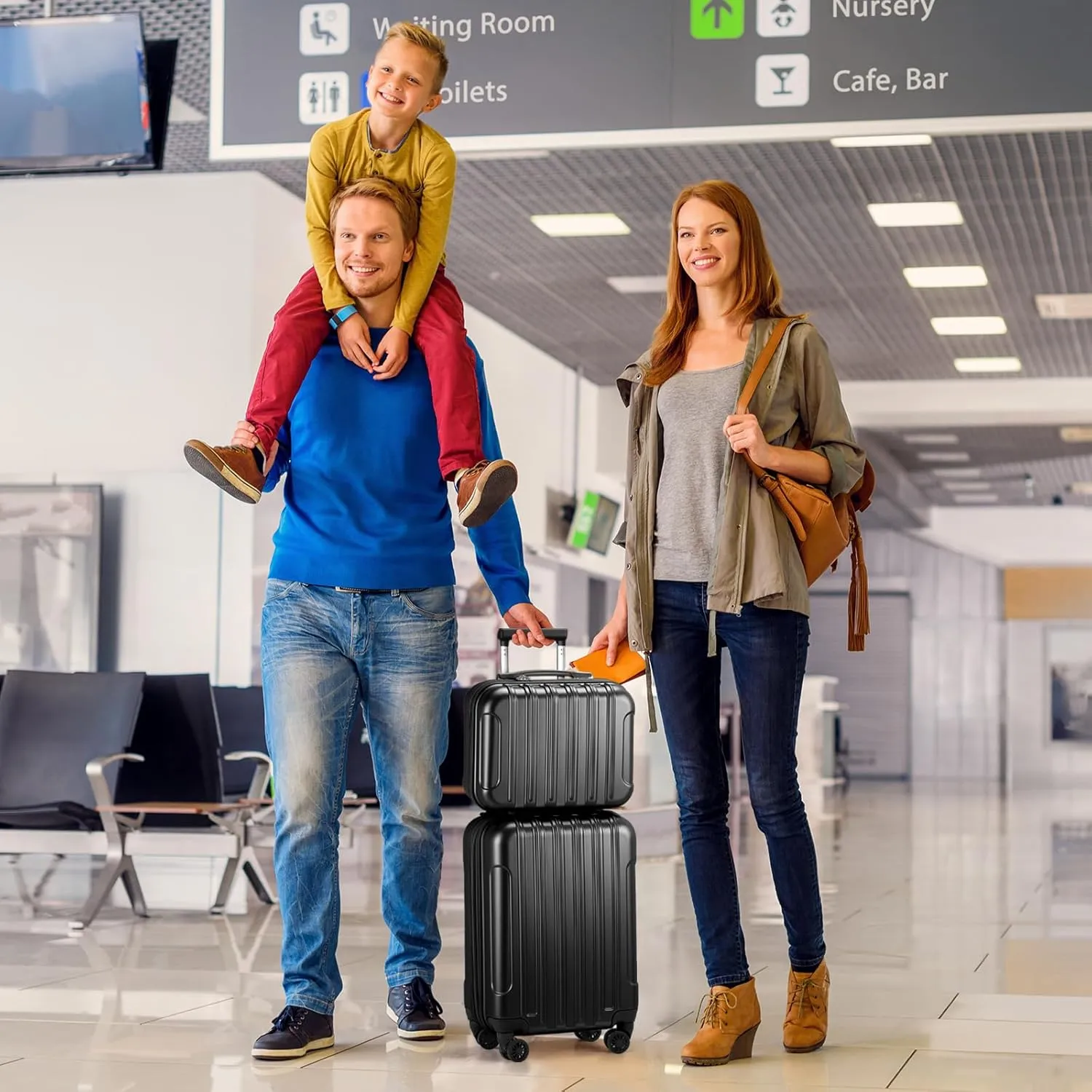 2 Piece Luggage Sets,20 Inch Expandable Carry On Suitcase,Durable Rolling Hardshell PC Suitcase,Lightweight Luggage,with 14" Mini Cosmetic Cases,for Men and Women (Black)