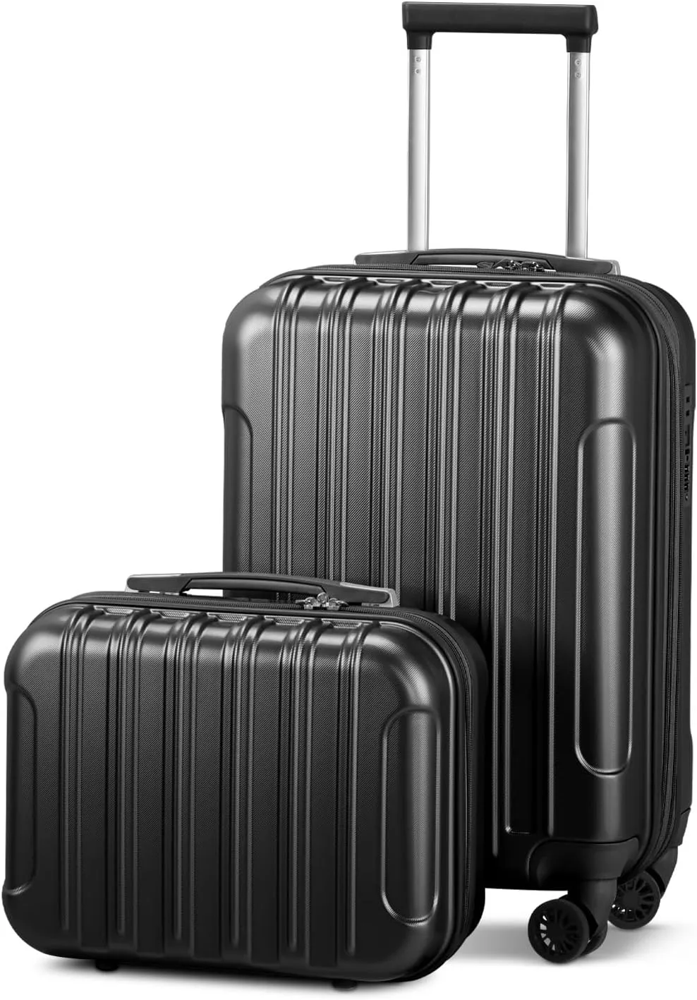 2 Piece Luggage Sets,20 Inch Expandable Carry On Suitcase,Durable Rolling Hardshell PC Suitcase,Lightweight Luggage,with 14" Mini Cosmetic Cases,for Men and Women (Black)