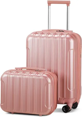 2 Piece Luggage Sets,20 Inch Expandable Carry On Suitcase,Durable Rolling Hardshell PC Travel Suitcase,Lightweight Luggage,with 14" Mini Cosmetic Cases,for Men and Women (Ross Gold)