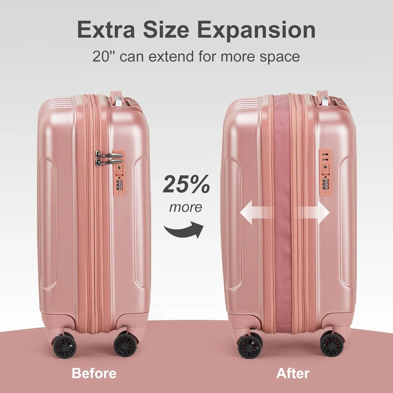 2 Piece Luggage Sets,20 Inch Expandable Carry On Suitcase,Durable Rolling Hardshell PC Travel Suitcase,Lightweight Luggage,with 14" Mini Cosmetic Cases,for Men and Women (Ross Gold)