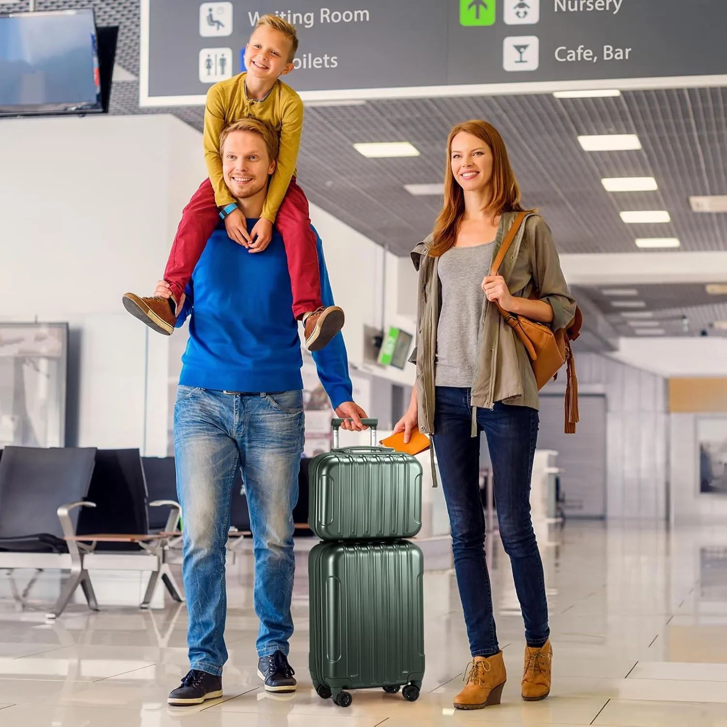 2 Piece Luggage Sets,20 Inch Expandable Carry On Suitcase,Durable Suitcase Rolling Luggage,Hardshell PC Travel Lightweight,with 14" Mini Cosmetic Cases,for Men and Women (Dark Green)