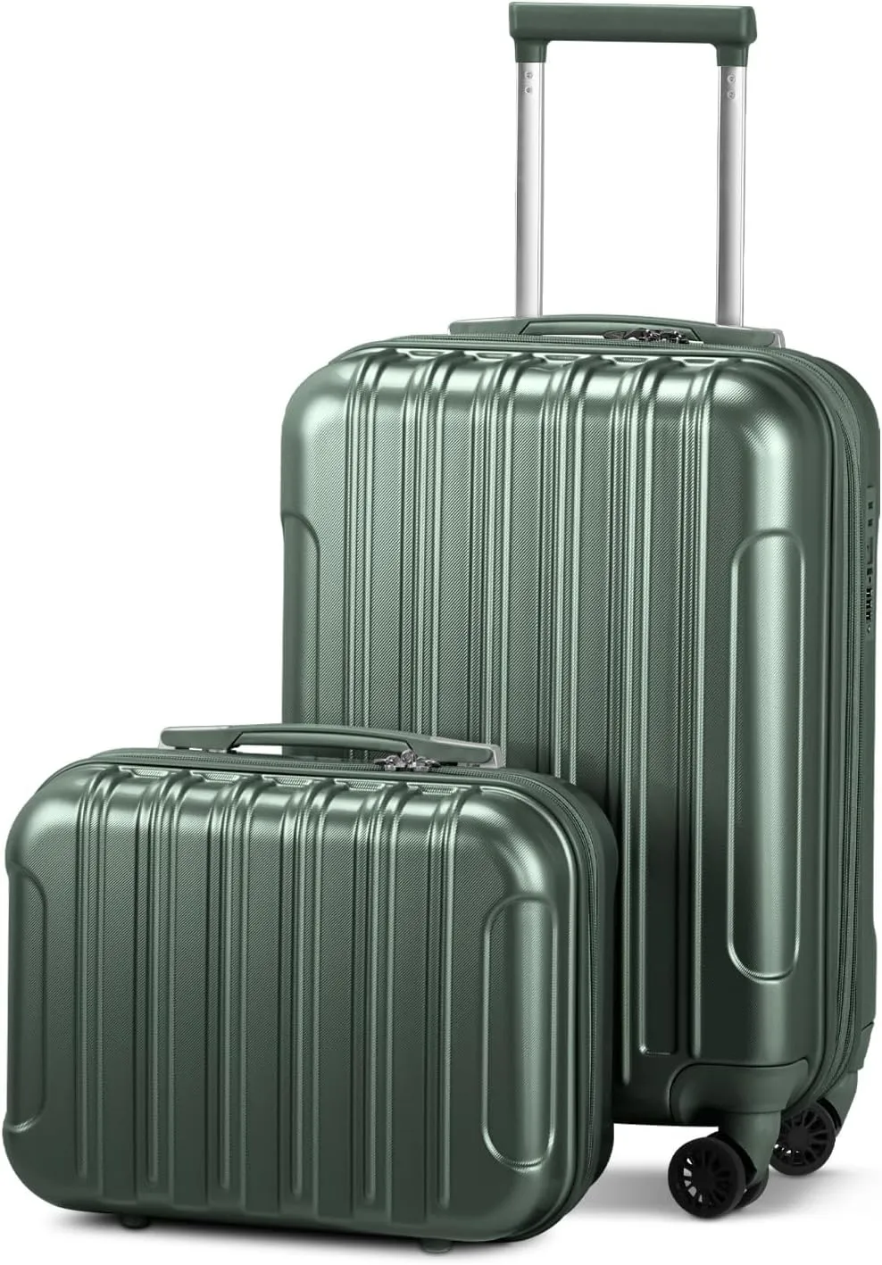 2 Piece Luggage Sets,20 Inch Expandable Carry On Suitcase,Durable Suitcase Rolling Luggage,Hardshell PC Travel Lightweight,with 14" Mini Cosmetic Cases,for Men and Women (Dark Green)