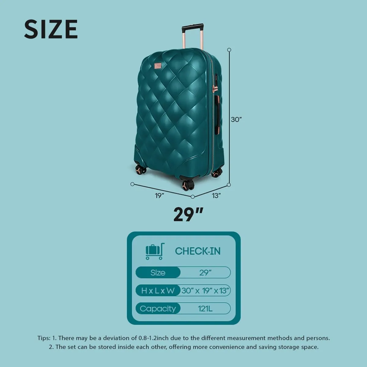 29 Inch Expandable Checked Luggage Lightweight PC Hard Shell Luggage Suitcases with Wheels,Lightweight Travel Suitcases with TSA Lock for Women,TEAL