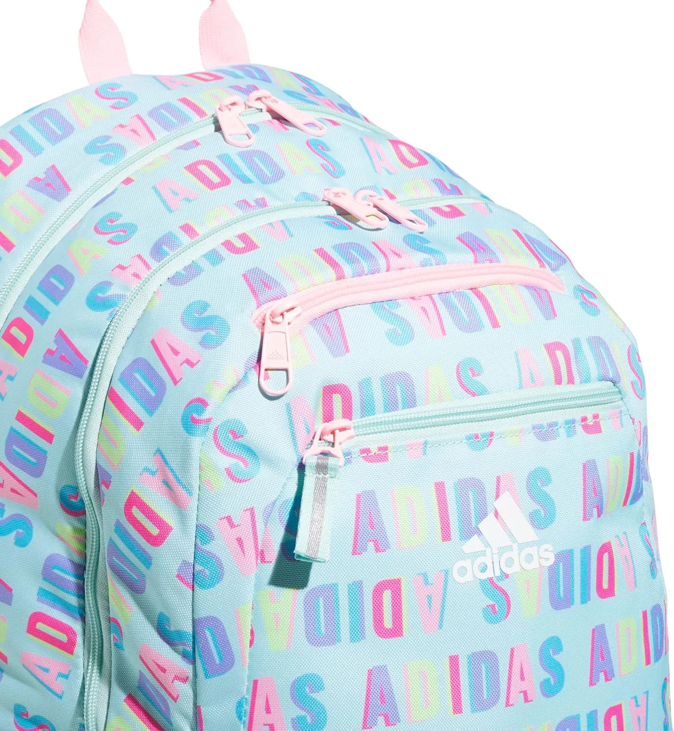 adidas Foundation Laptop, Book Bag with Sleeve, Large Durable Athletic Backpack for Men and Women, Hall Pass Semi Flash Aqua/Pink Spark, One Size