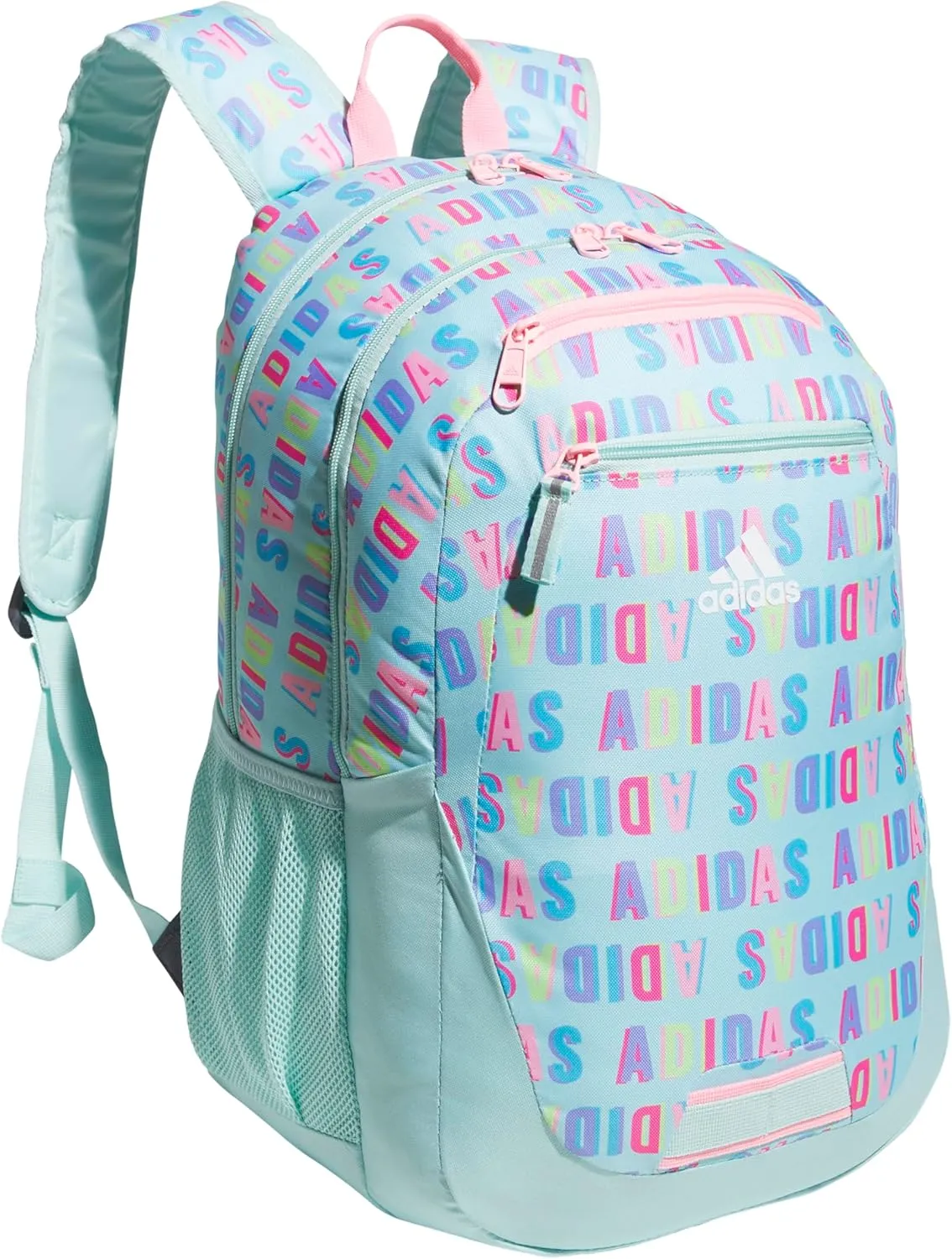 adidas Foundation Laptop, Book Bag with Sleeve, Large Durable Athletic Backpack for Men and Women, Hall Pass Semi Flash Aqua/Pink Spark, One Size