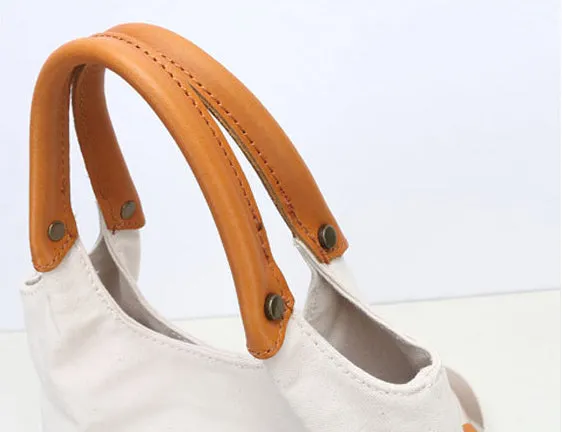 Canvas Tote With Leather Handles Shoulder Handbags For Women