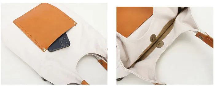 Canvas Tote With Leather Handles Shoulder Handbags For Women