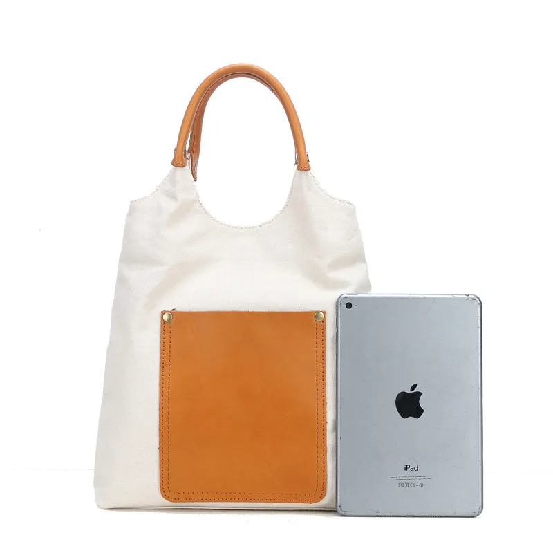 Canvas Tote With Leather Handles Shoulder Handbags For Women
