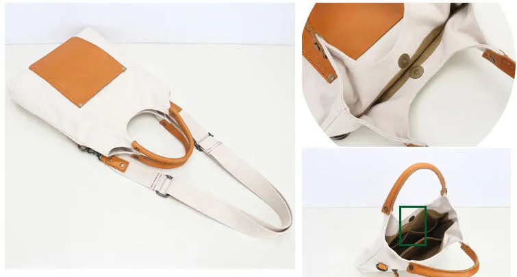 Canvas Tote With Leather Handles Shoulder Handbags For Women
