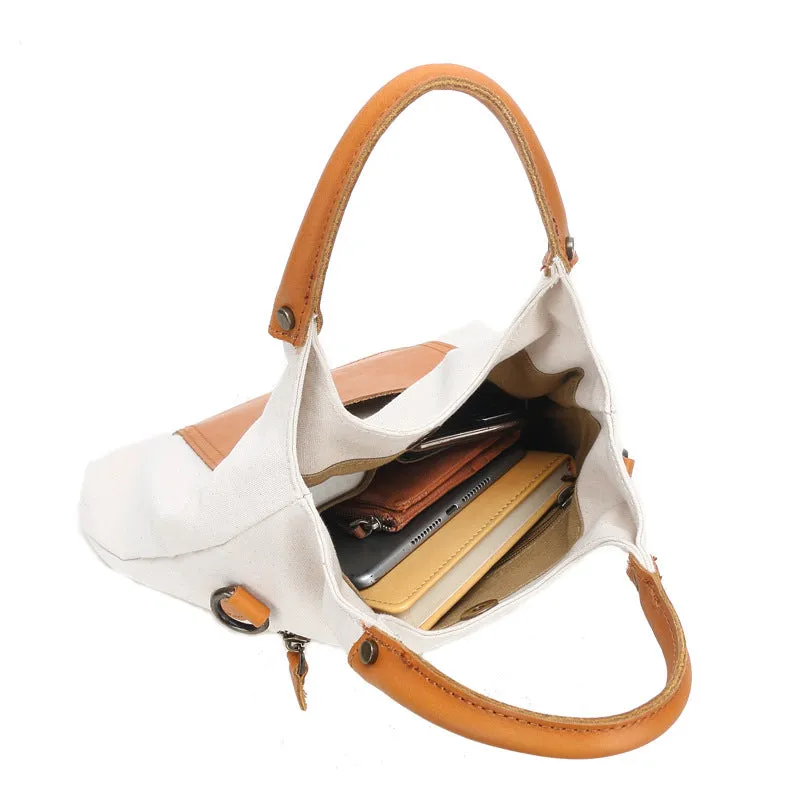 Canvas Tote With Leather Handles Shoulder Handbags For Women