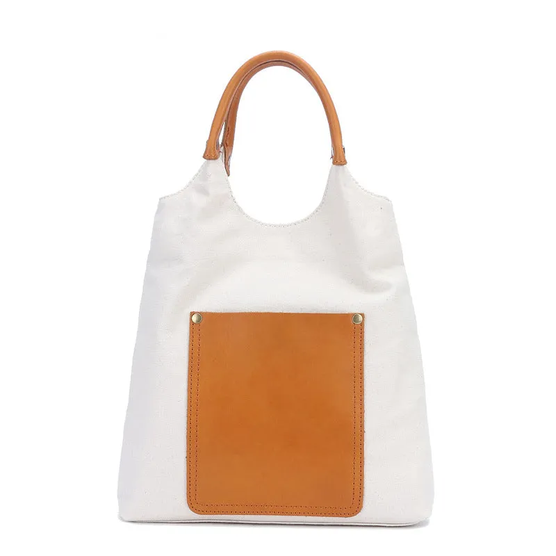 Canvas Tote With Leather Handles Shoulder Handbags For Women