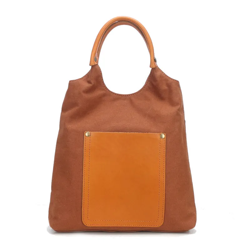 Canvas Tote With Leather Handles Shoulder Handbags For Women