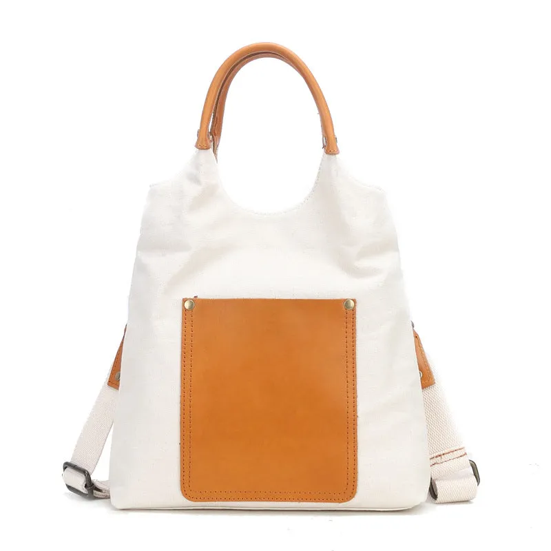 Canvas Tote With Leather Handles Shoulder Handbags For Women
