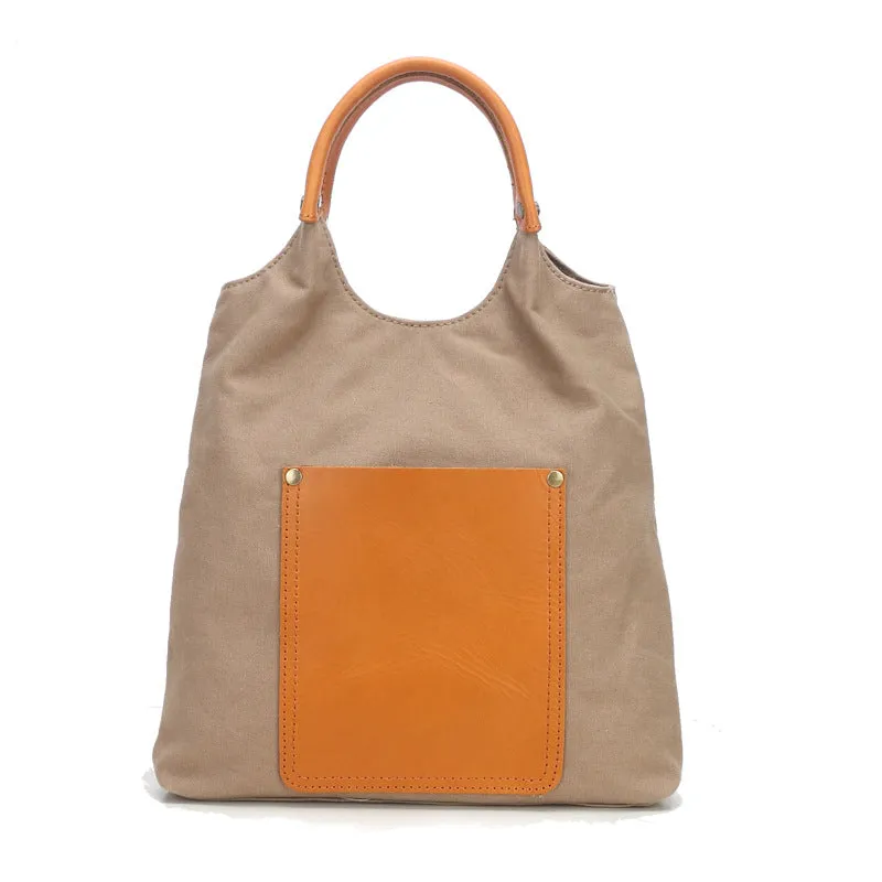 Canvas Tote With Leather Handles Shoulder Handbags For Women