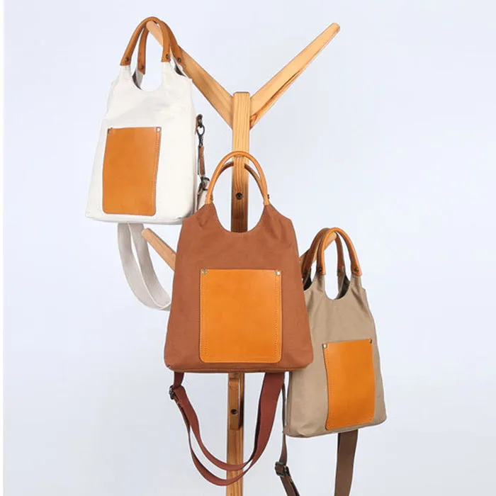 Canvas Tote With Leather Handles Shoulder Handbags For Women