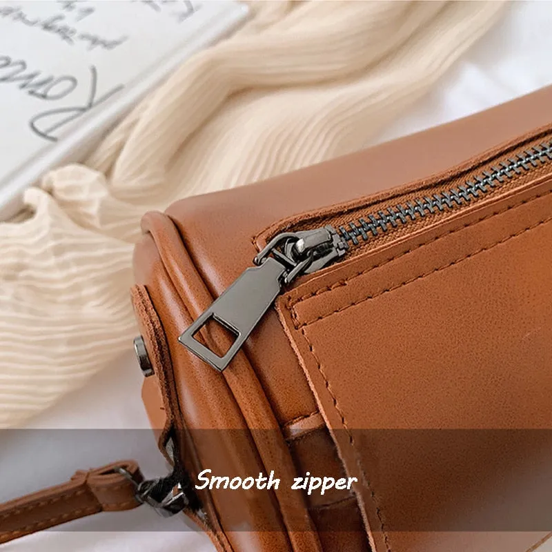 Casual Solid Color Barrel-Shaped Bag PU Leather Designer Handbags