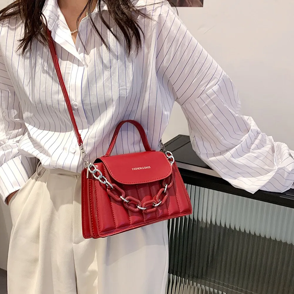 Casual Women Pure Color Chain Shoulder Crossbody Bags PU Leather Messenger Bag Fashion Casual Ladies Top-handle Handbag Hot Sale