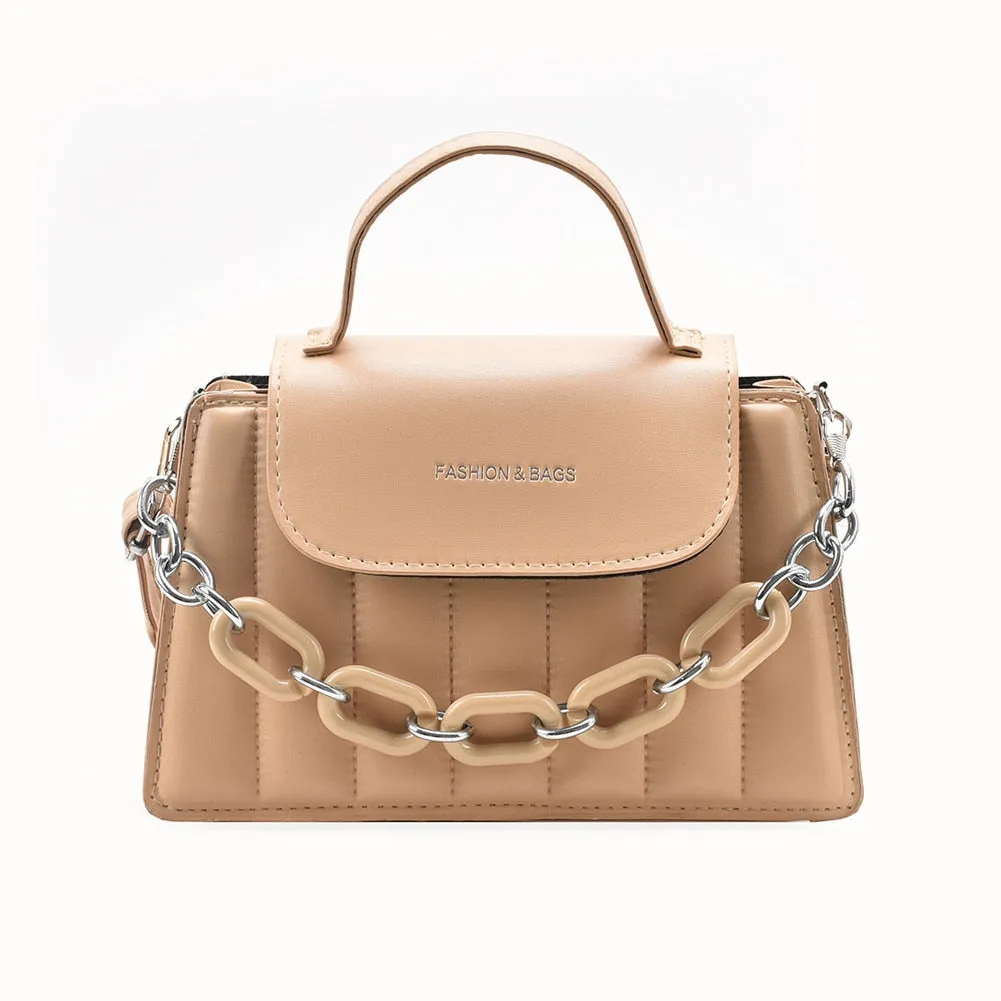 Casual Women Pure Color Chain Shoulder Crossbody Bags PU Leather Messenger Bag Fashion Casual Ladies Top-handle Handbag Hot Sale