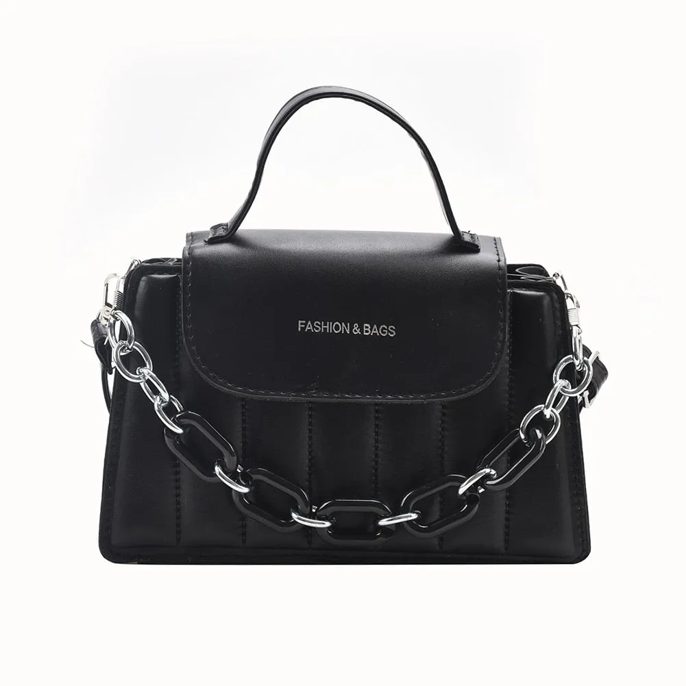 Casual Women Pure Color Chain Shoulder Crossbody Bags PU Leather Messenger Bag Fashion Casual Ladies Top-handle Handbag Hot Sale