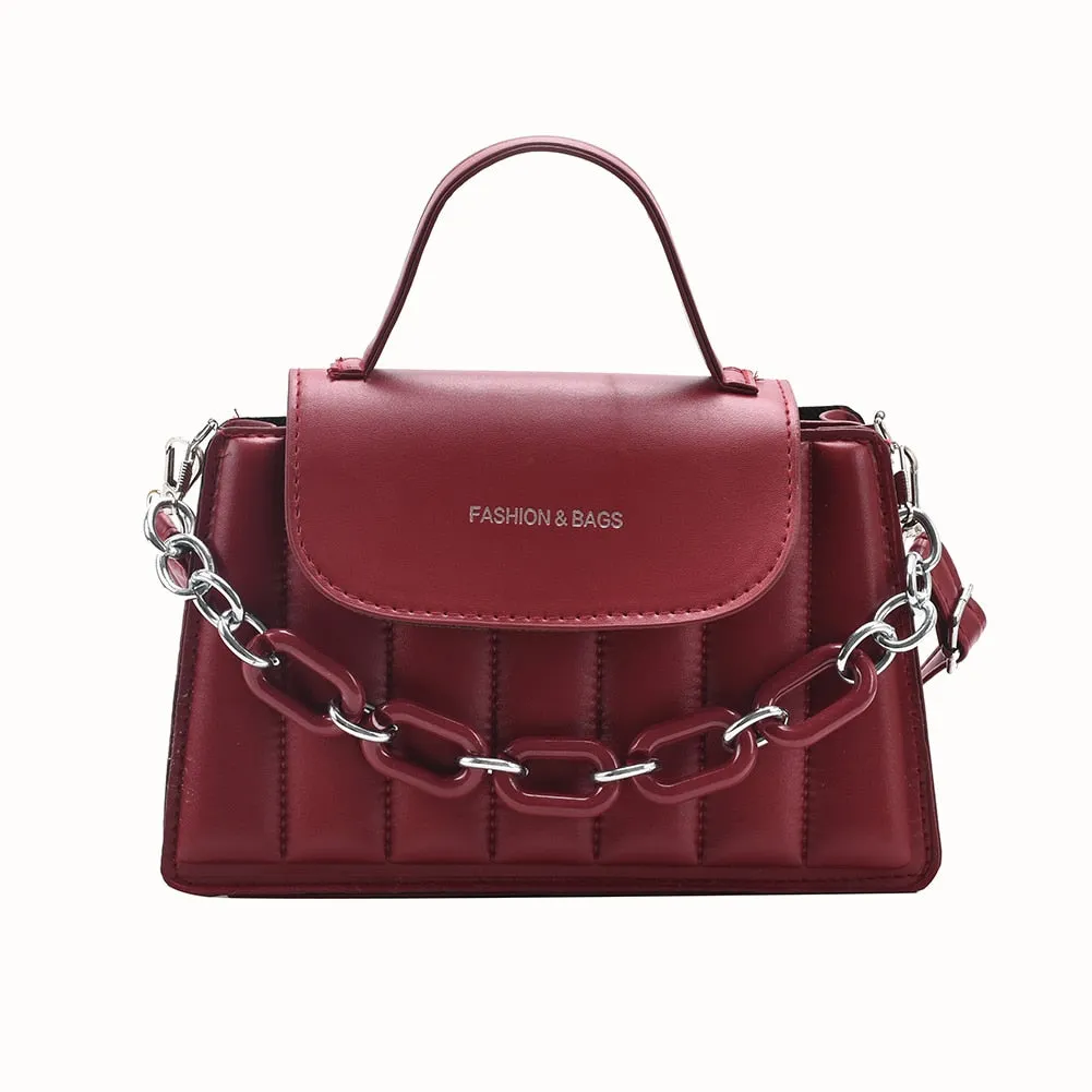 Casual Women Pure Color Chain Shoulder Crossbody Bags PU Leather Messenger Bag Fashion Casual Ladies Top-handle Handbag Hot Sale