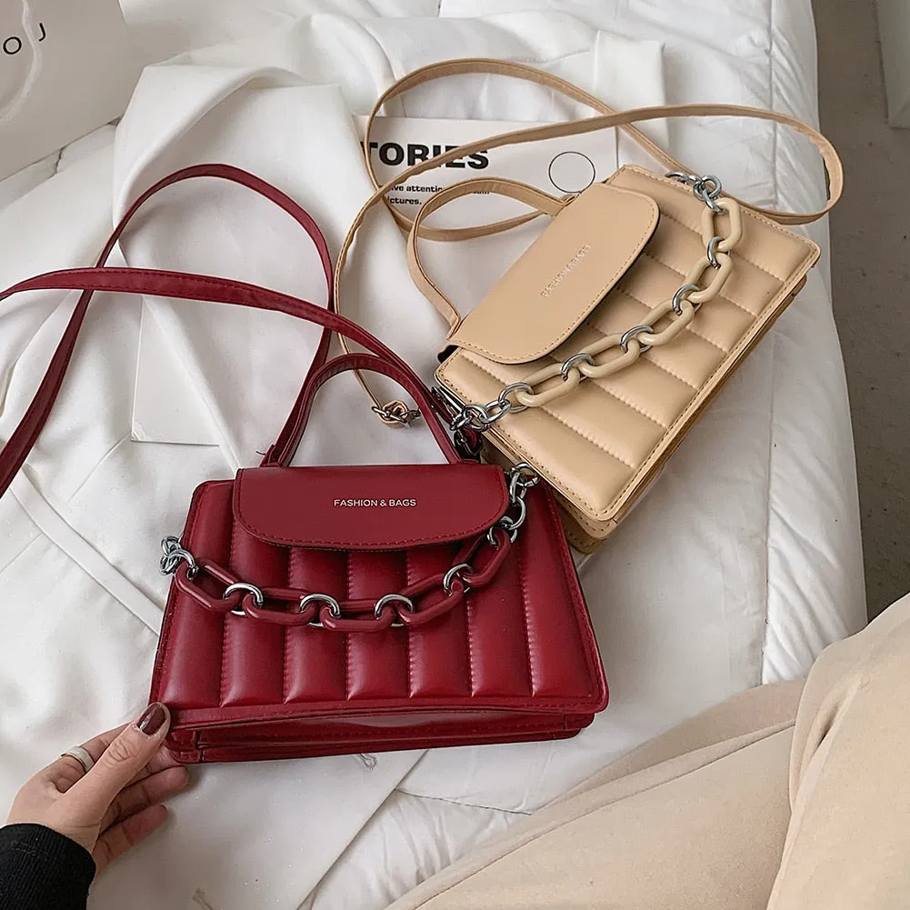 Casual Women Pure Color Chain Shoulder Crossbody Bags PU Leather Messenger Bag Fashion Casual Ladies Top-handle Handbag Hot Sale