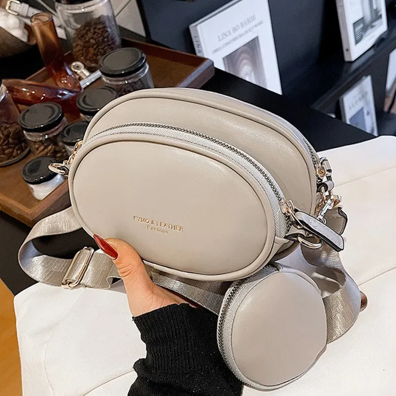 Christmas Gift 2021 New Women 3 in 1 Fashion Zipper Shoulder Composite Bags Sweet Cute Small Messenger Crossbody Bags With Wide Strap