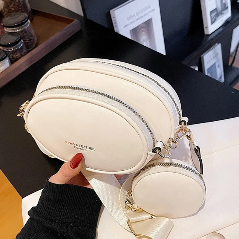 Christmas Gift 2021 New Women 3 in 1 Fashion Zipper Shoulder Composite Bags Sweet Cute Small Messenger Crossbody Bags With Wide Strap