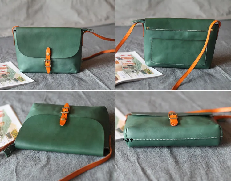 Classic Womens Green Leather Satchel Bag Crossbody Bags Shoulder Bag