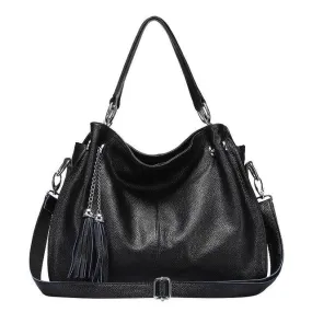 Genuine Leather Women Tassel Hobo Handbag Shoulder Bag  Crossbody Purse