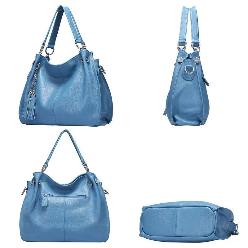 Genuine Leather Women Tassel Hobo Handbag Shoulder Bag  Crossbody Purse