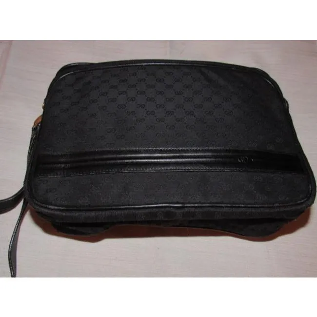 Gucci black leather & black micro Guccissima print canvas, roomy, cross body/messenger bag