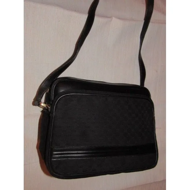 Gucci black leather & black micro Guccissima print canvas, roomy, cross body/messenger bag