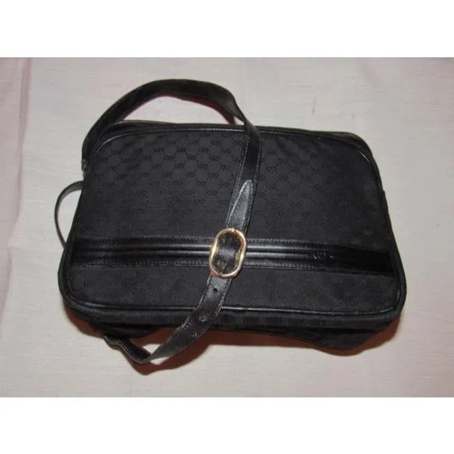 Gucci black leather & black micro Guccissima print canvas, roomy, cross body/messenger bag