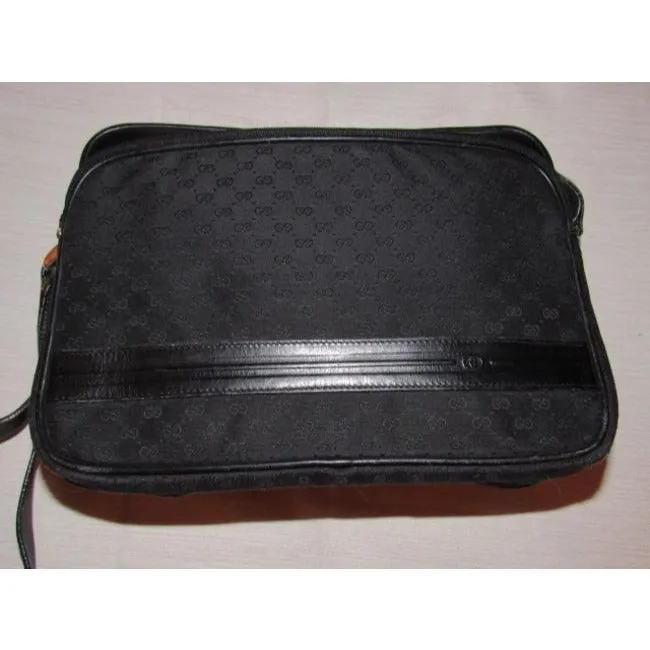 Gucci black leather & black micro Guccissima print canvas, roomy, cross body/messenger bag