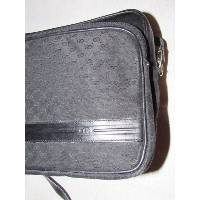 Gucci black leather & black micro Guccissima print canvas, roomy, cross body/messenger bag