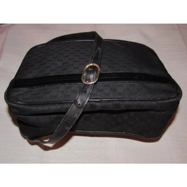 Gucci black leather & black micro Guccissima print canvas, roomy, cross body/messenger bag