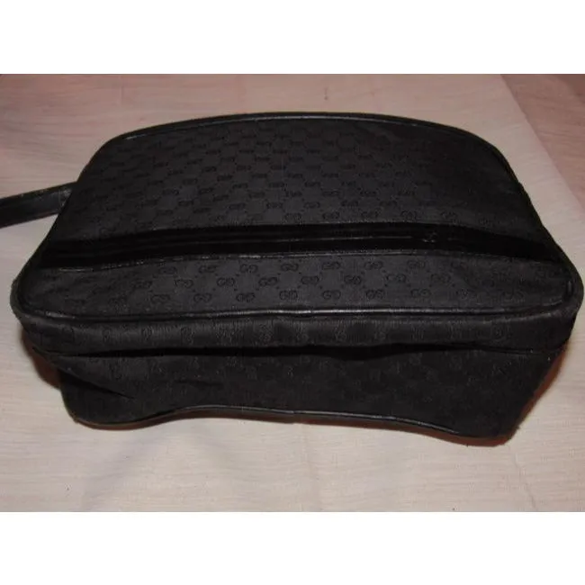 Gucci black leather & black micro Guccissima print canvas, roomy, cross body/messenger bag