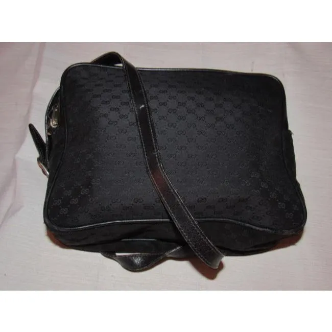 Gucci black leather & black micro Guccissima print canvas, roomy, cross body/messenger bag