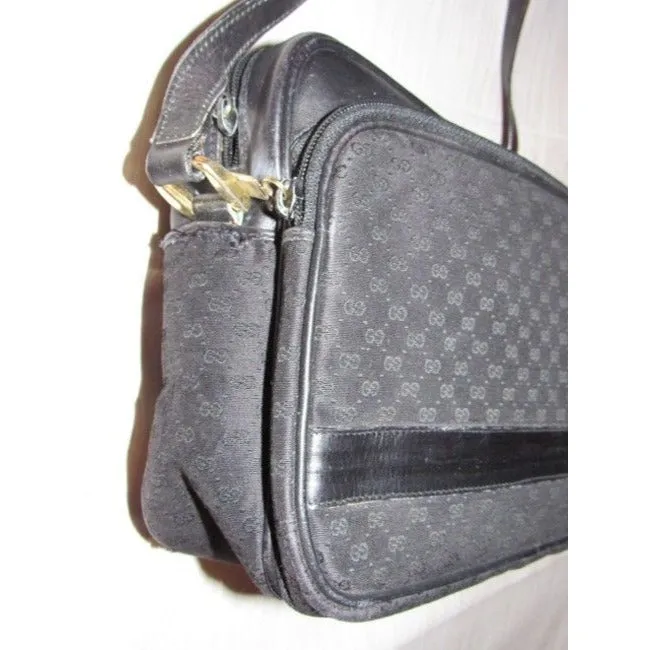 Gucci black leather & black micro Guccissima print canvas, roomy, cross body/messenger bag
