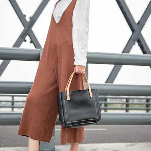 Handmade Womens Black Leather Handbags Leather Tote Bag Purse