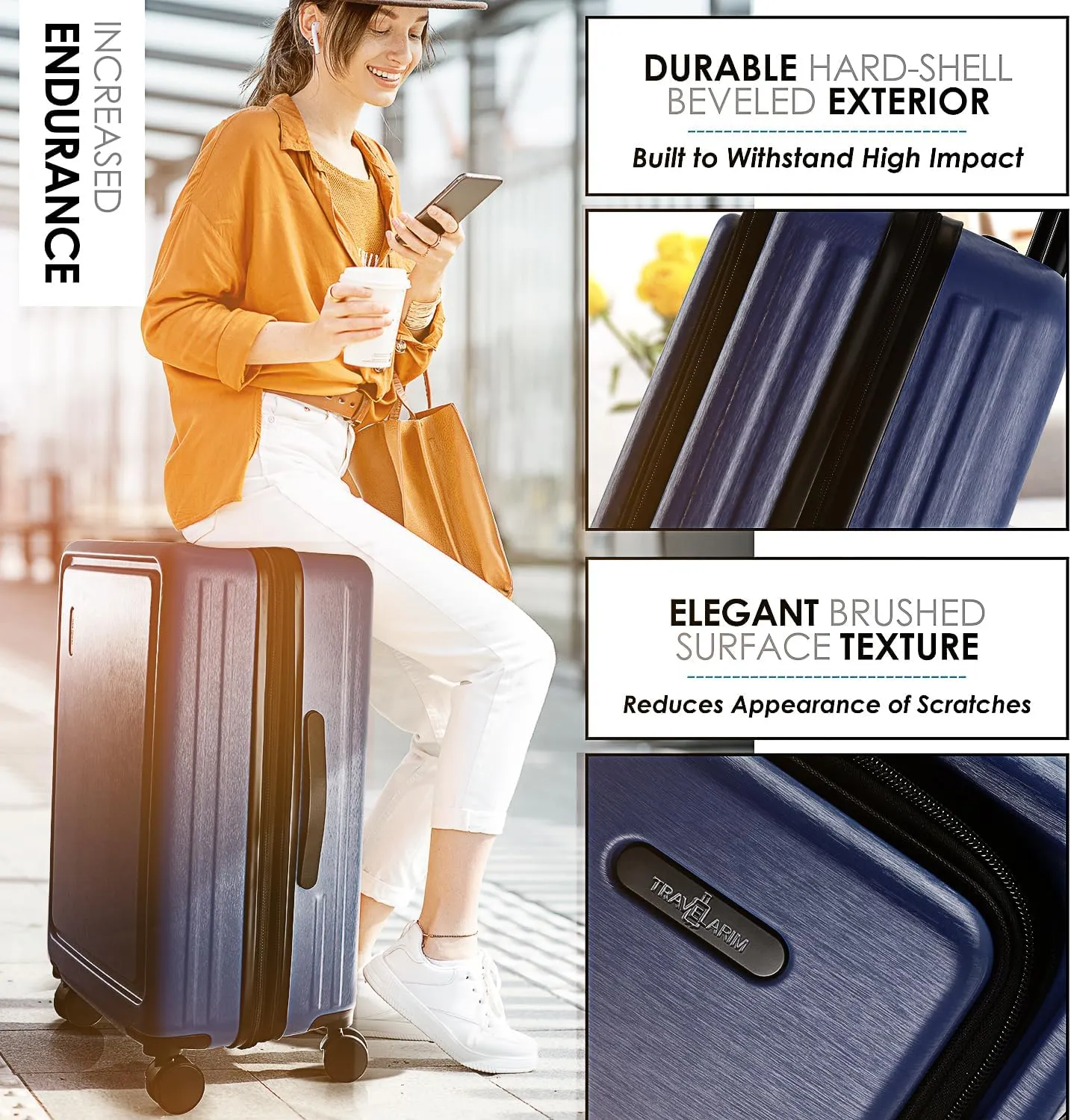 Hard Shell Luggage Sets with Spinner Wheels 4 Piece, Expandable Large Suitcases with TSA Lock, Travel Large Suitcase Set, Navy Luggage Set