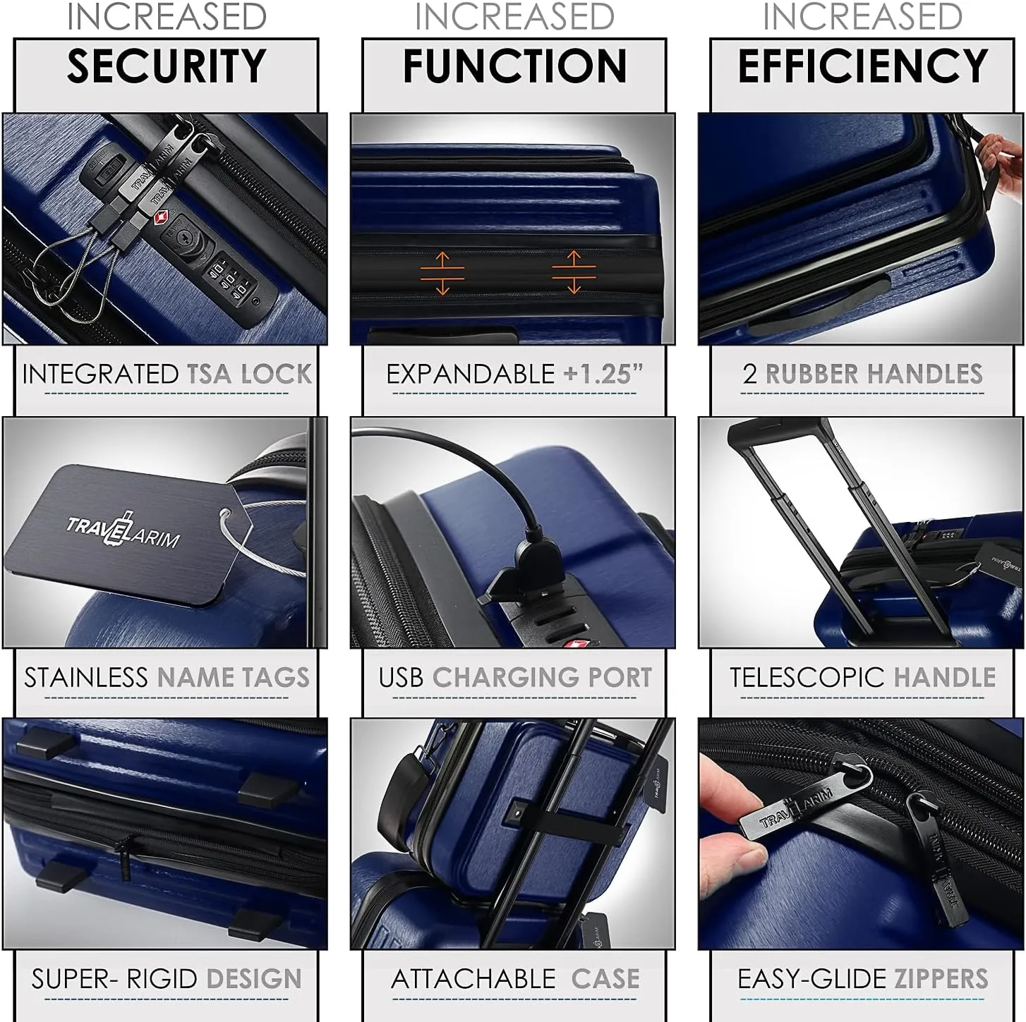 Hard Shell Luggage Sets with Spinner Wheels 4 Piece, Expandable Large Suitcases with TSA Lock, Travel Large Suitcase Set, Navy Luggage Set