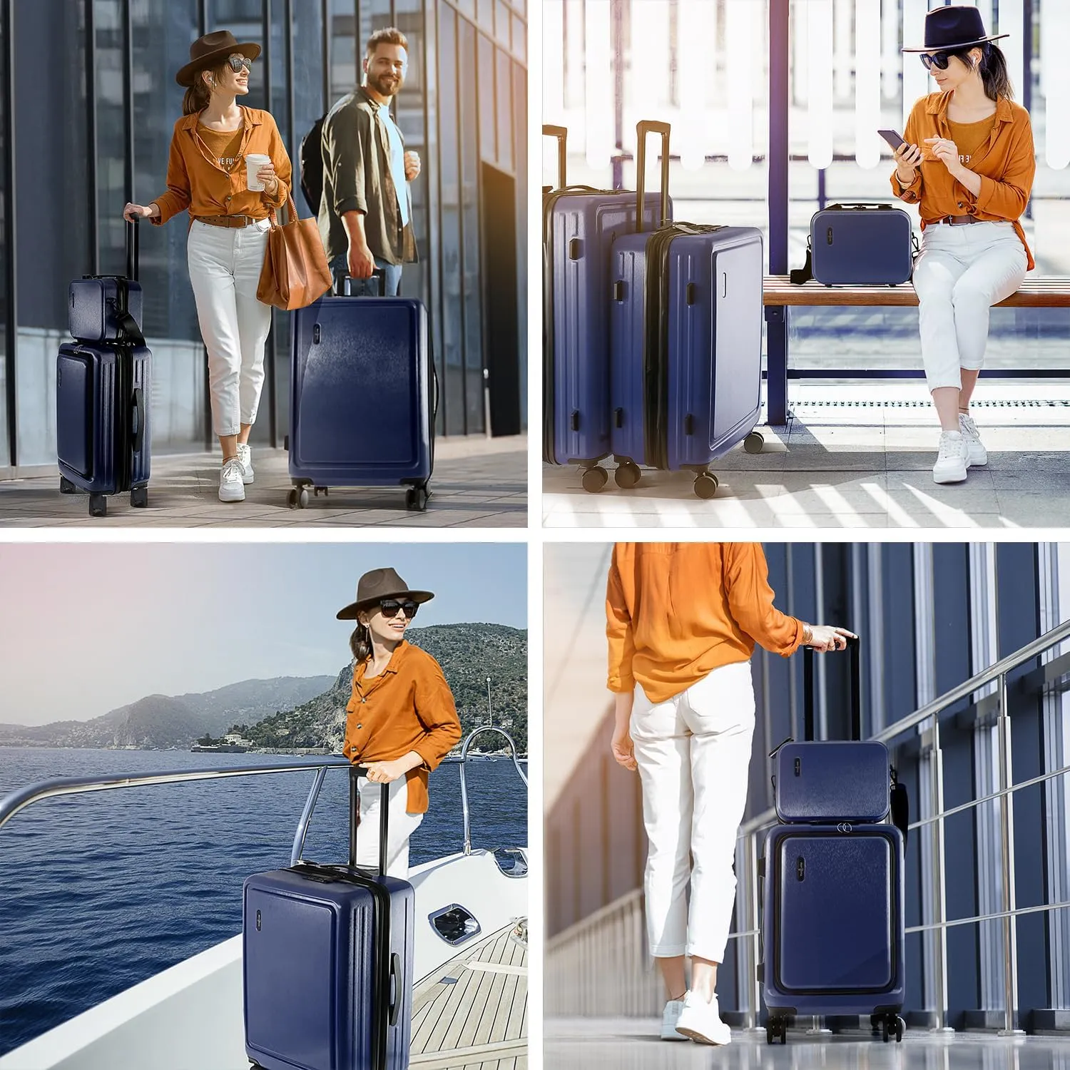 Hard Shell Luggage Sets with Spinner Wheels 4 Piece, Expandable Large Suitcases with TSA Lock, Travel Large Suitcase Set, Navy Luggage Set