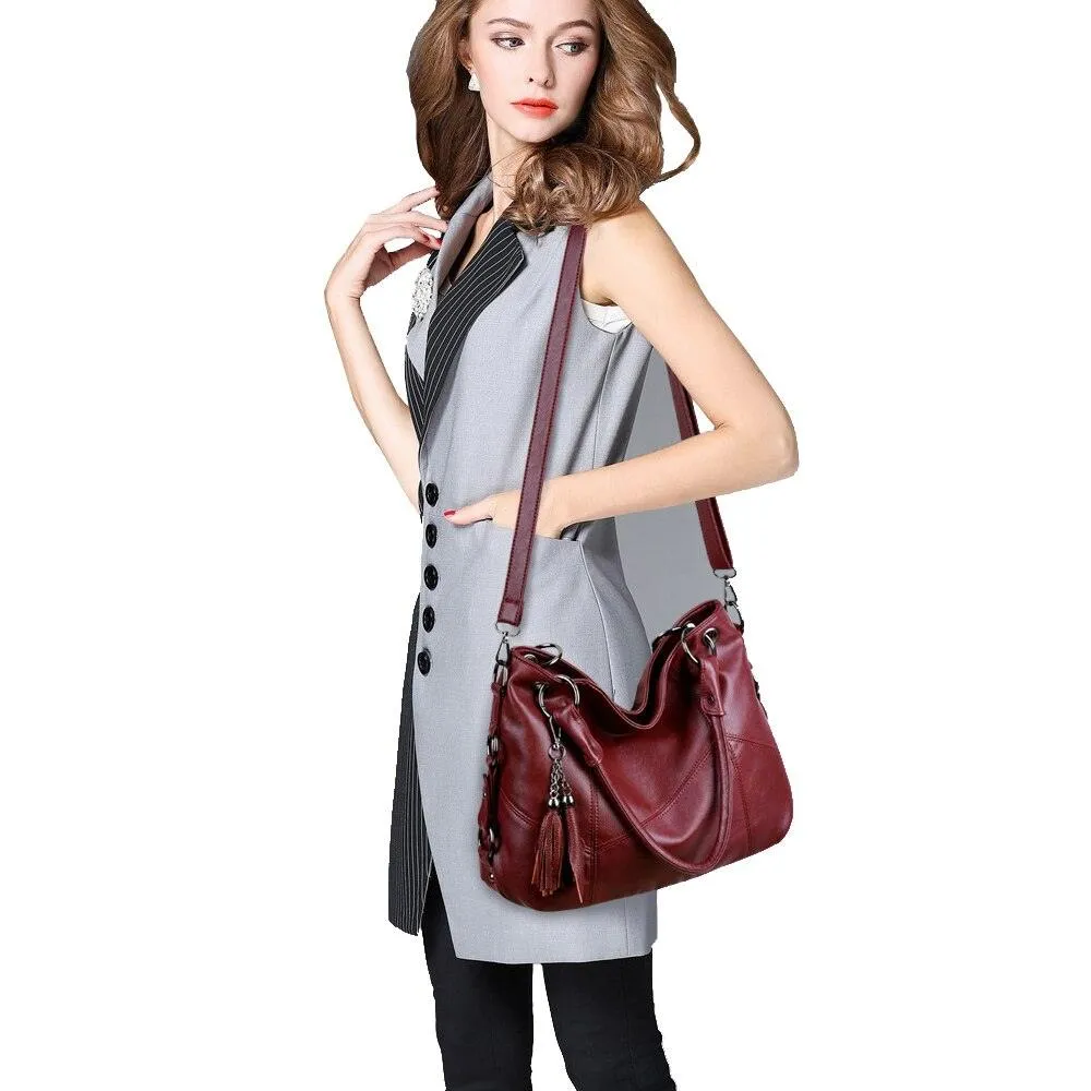 High Quality Soft Leather Tassel Luxury Women Handbags Crossbody Bag Tote Purse