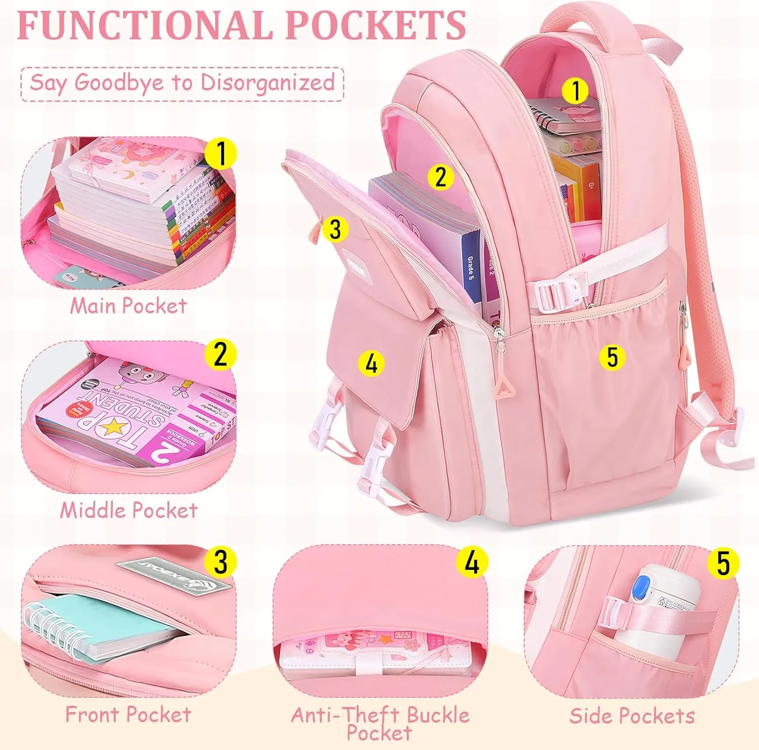 Kids Backpacks for Girls - Cute Girls Backpack for Elementary, Middle and High School Students - 18" School Bookbag