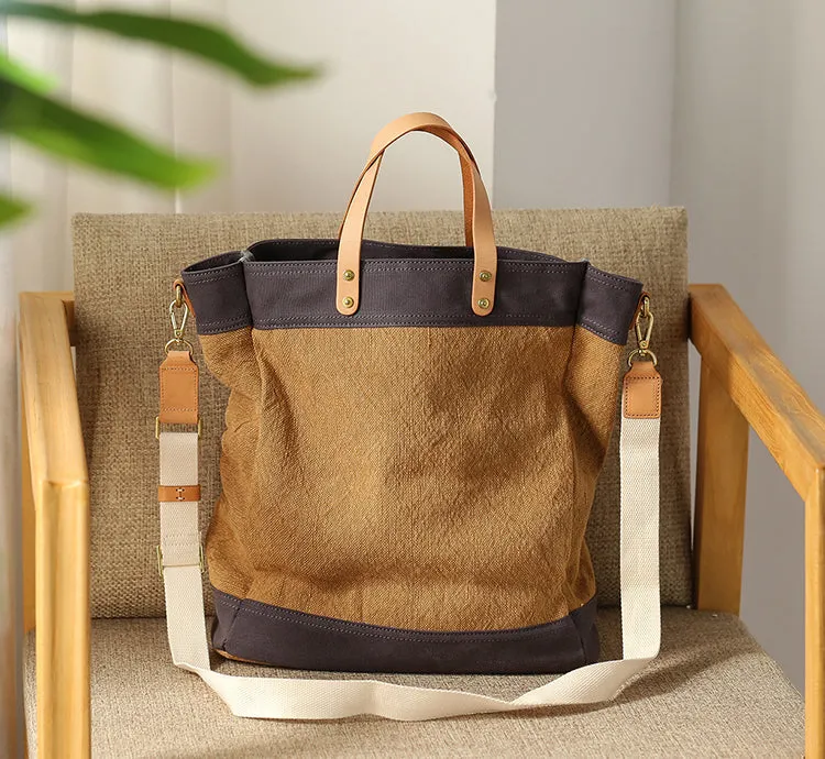 Ladies Medium Handbags Canvas Shoulder Bag Brown Tote Bag