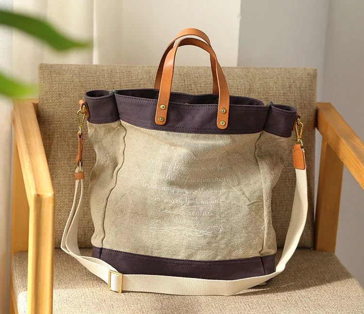 Ladies Medium Handbags Canvas Shoulder Bag Brown Tote Bag