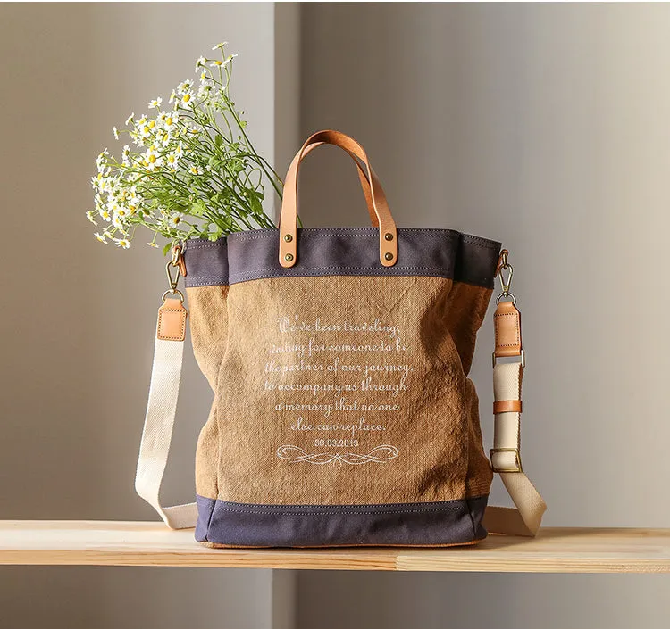 Ladies Medium Handbags Canvas Shoulder Bag Brown Tote Bag